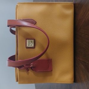 Dooney & Bourke Mustard Yellow Coated Cotton/Canvas Shoulder Bag Leather Straps